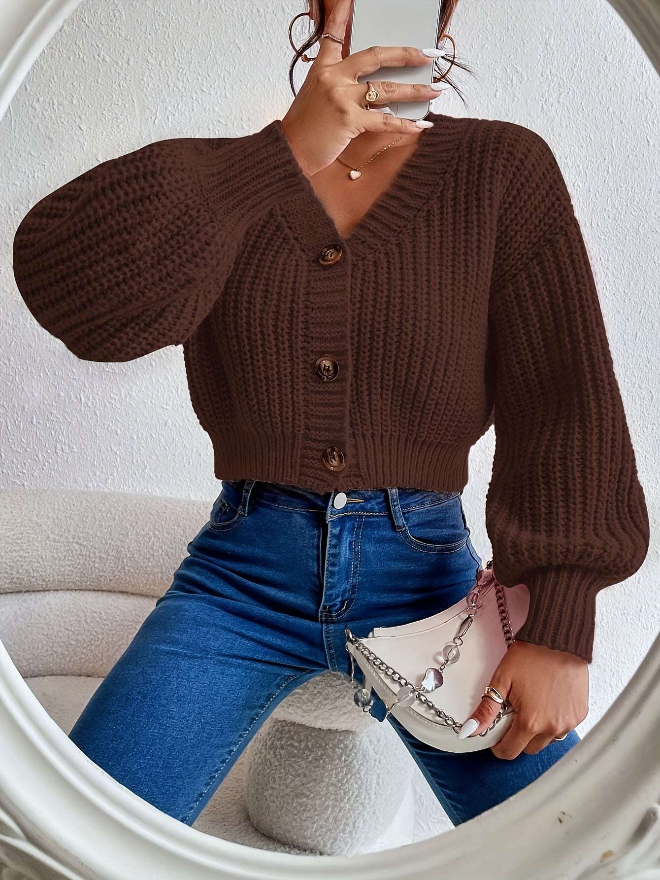 Cardigan corto in maglia con bottoni – Donna