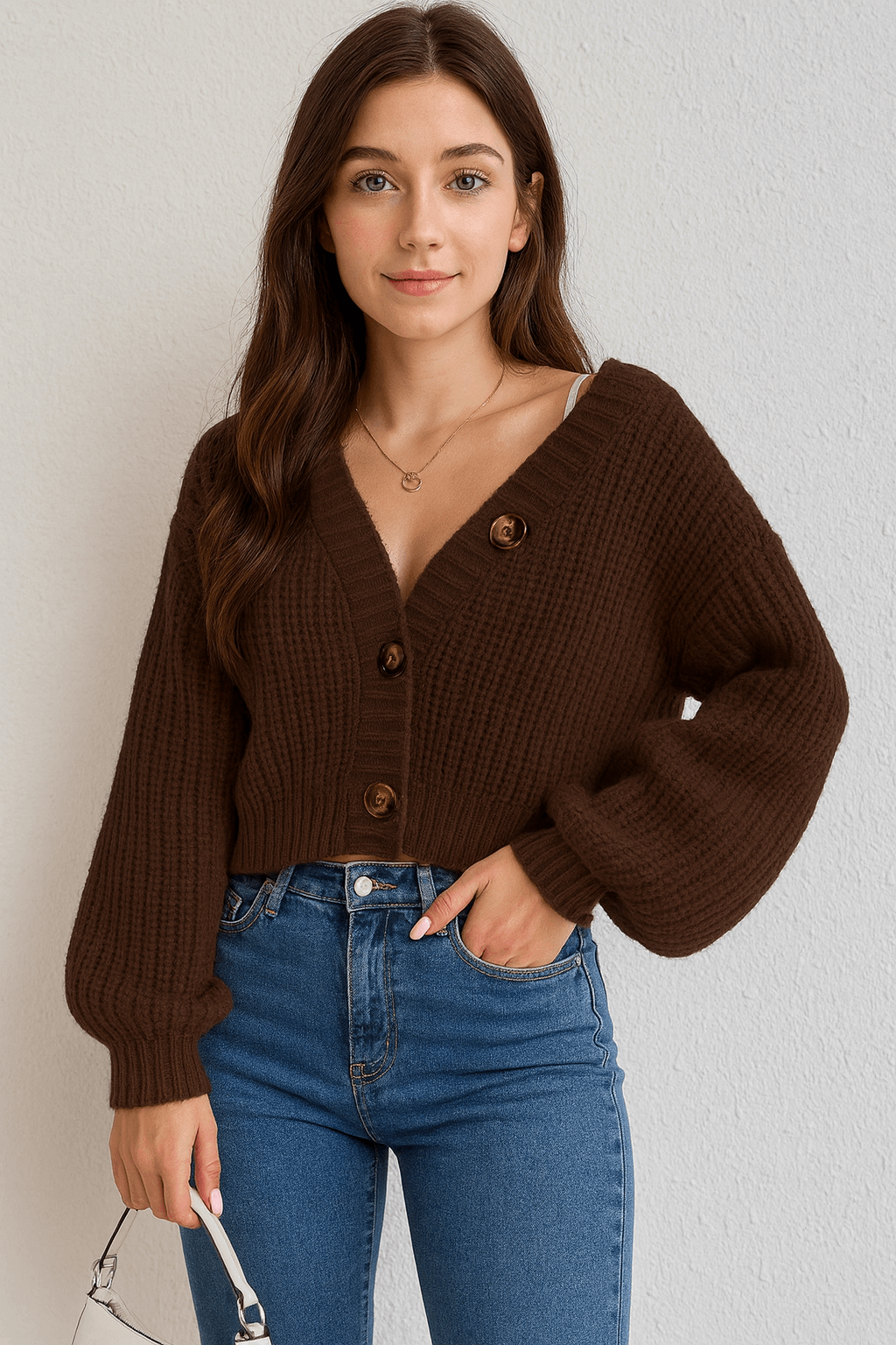 Cardigan corto in maglia con bottoni – Donna