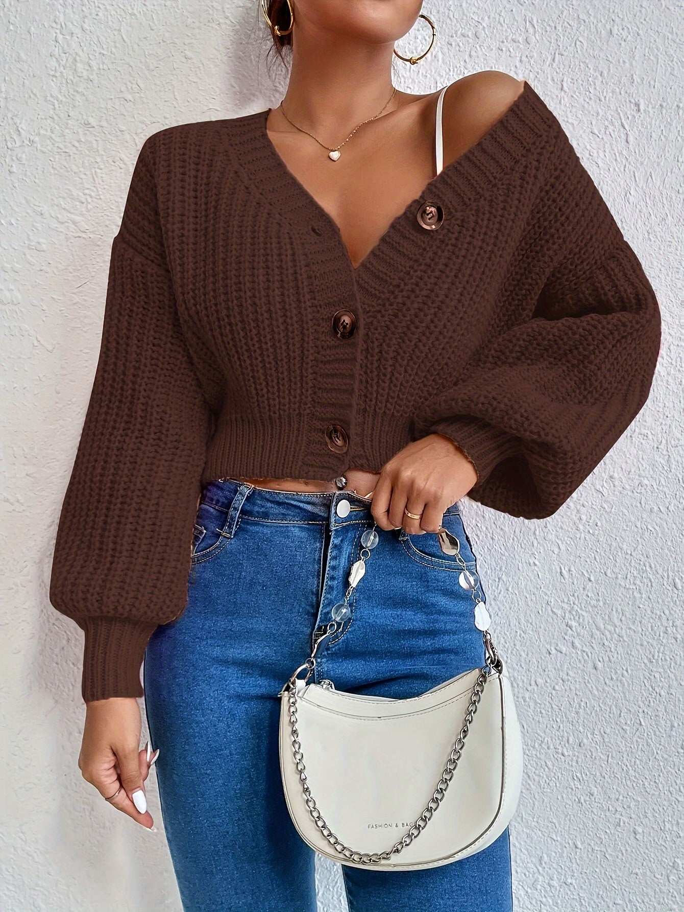 Cardigan corto in maglia con bottoni – Donna