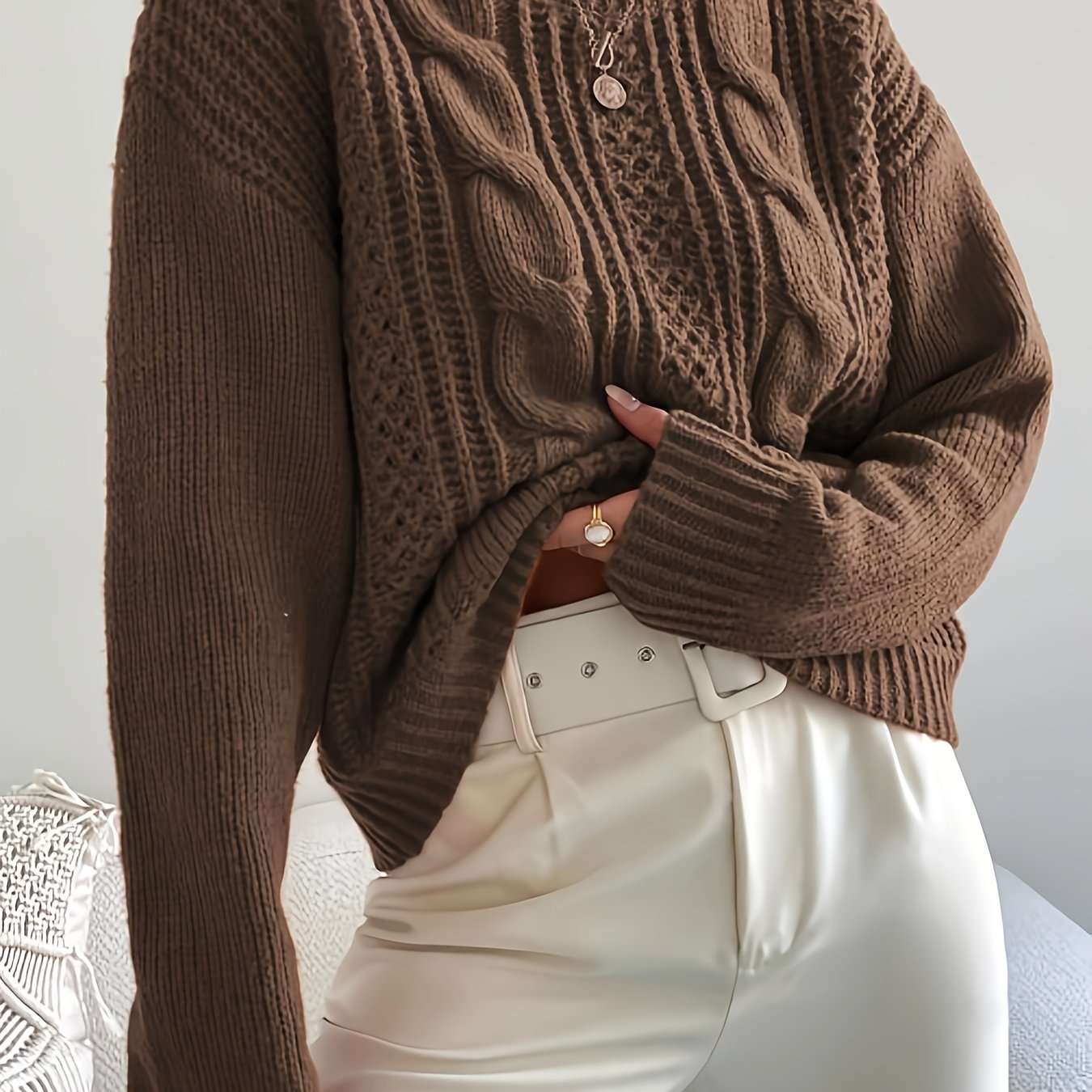 Maglione in maglia intrecciata con trecce – Donna