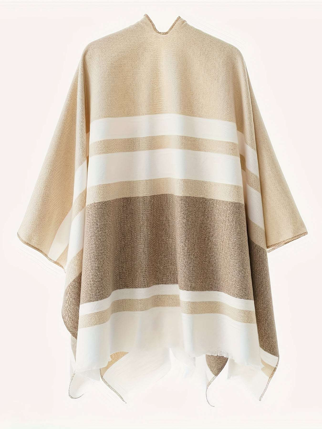 Poncho elegante con design geometrico e cintura frontale