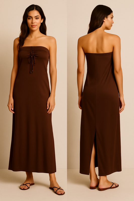 Abito lungo marrone con laccetti – Chic e seducente