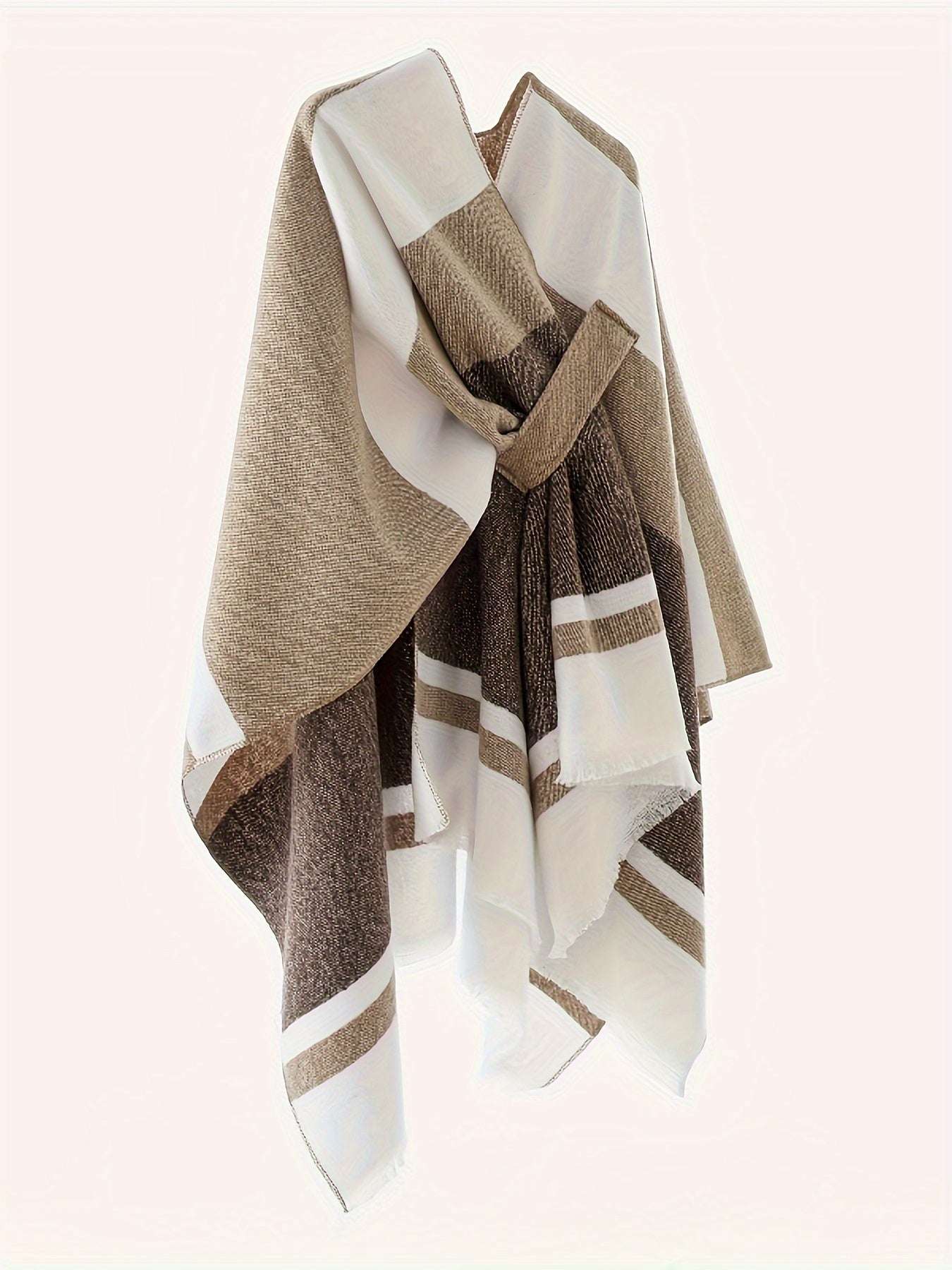 Poncho elegante con design geometrico e cintura frontale