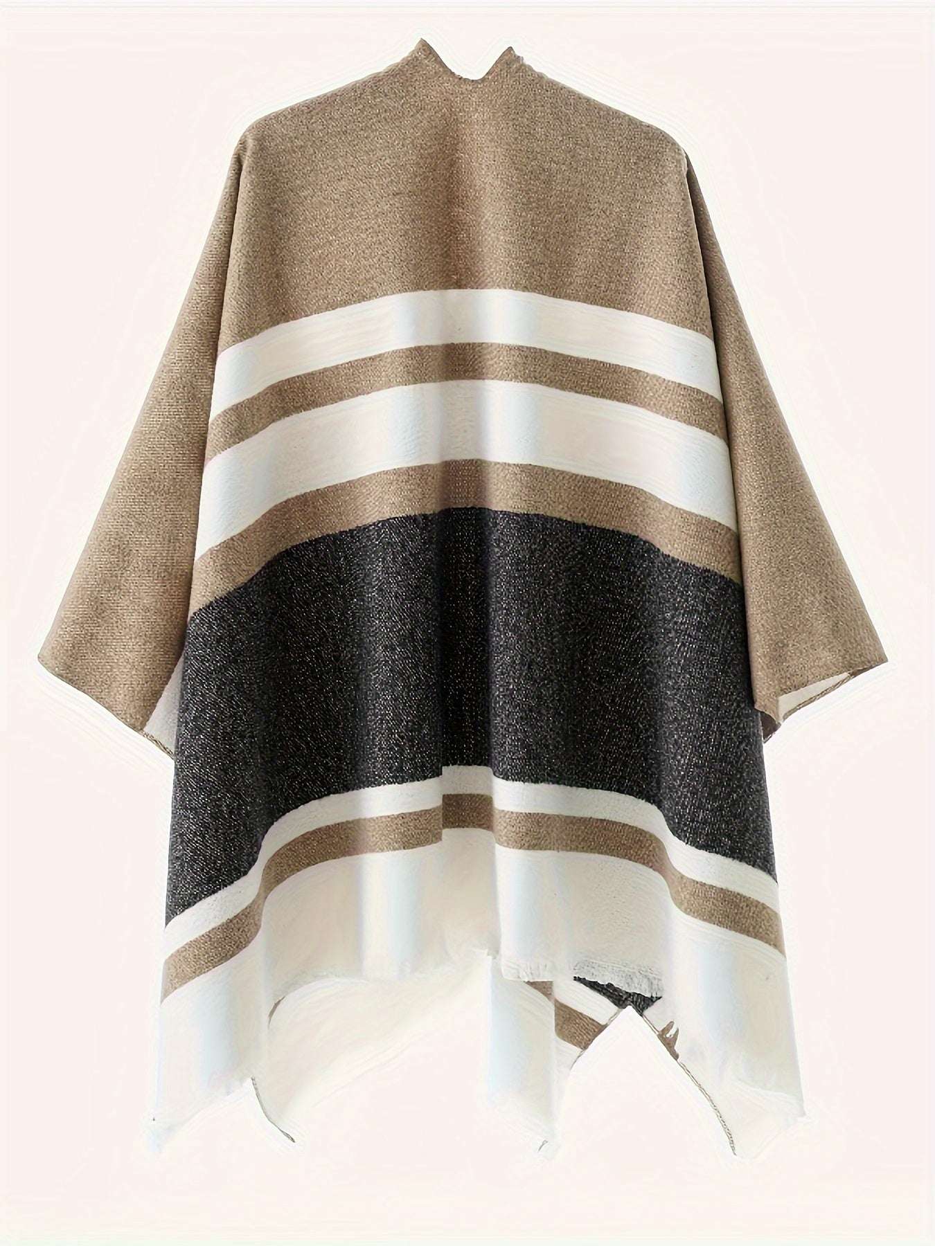 Poncho elegante con design geometrico e cintura frontale