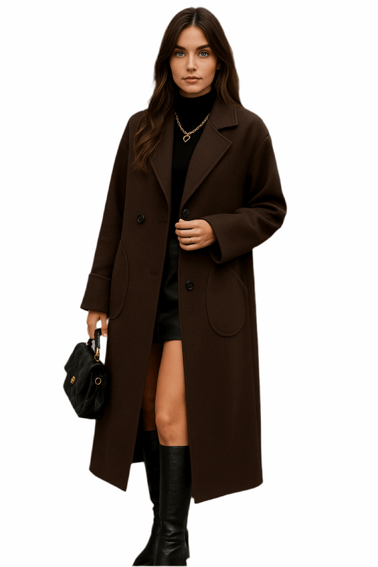 Cappotto lungo donna elegante invernale con bottoni e tasche