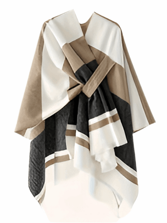 Poncho elegante con design geometrico e cintura frontale