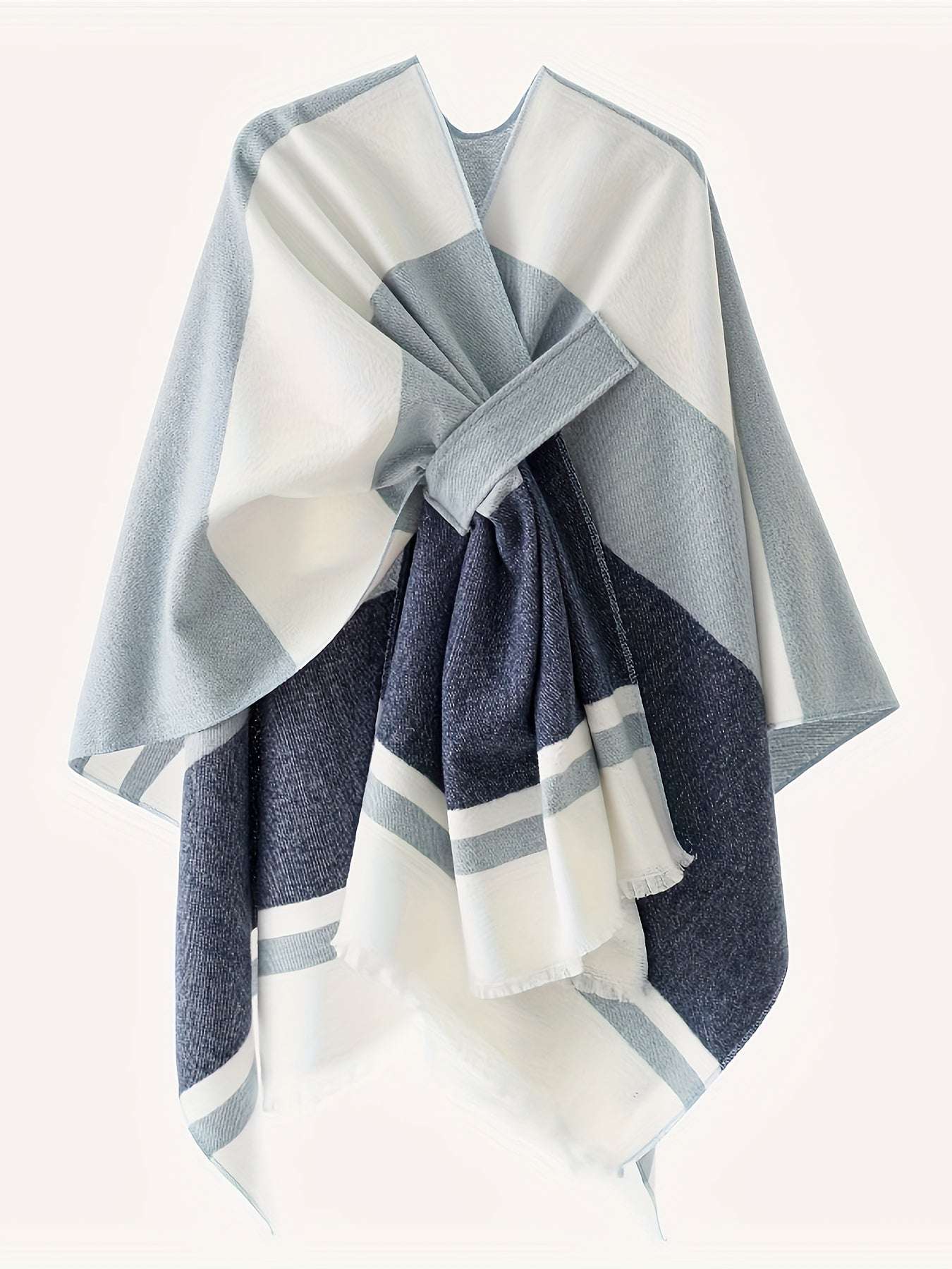 Poncho elegante con design geometrico e cintura frontale