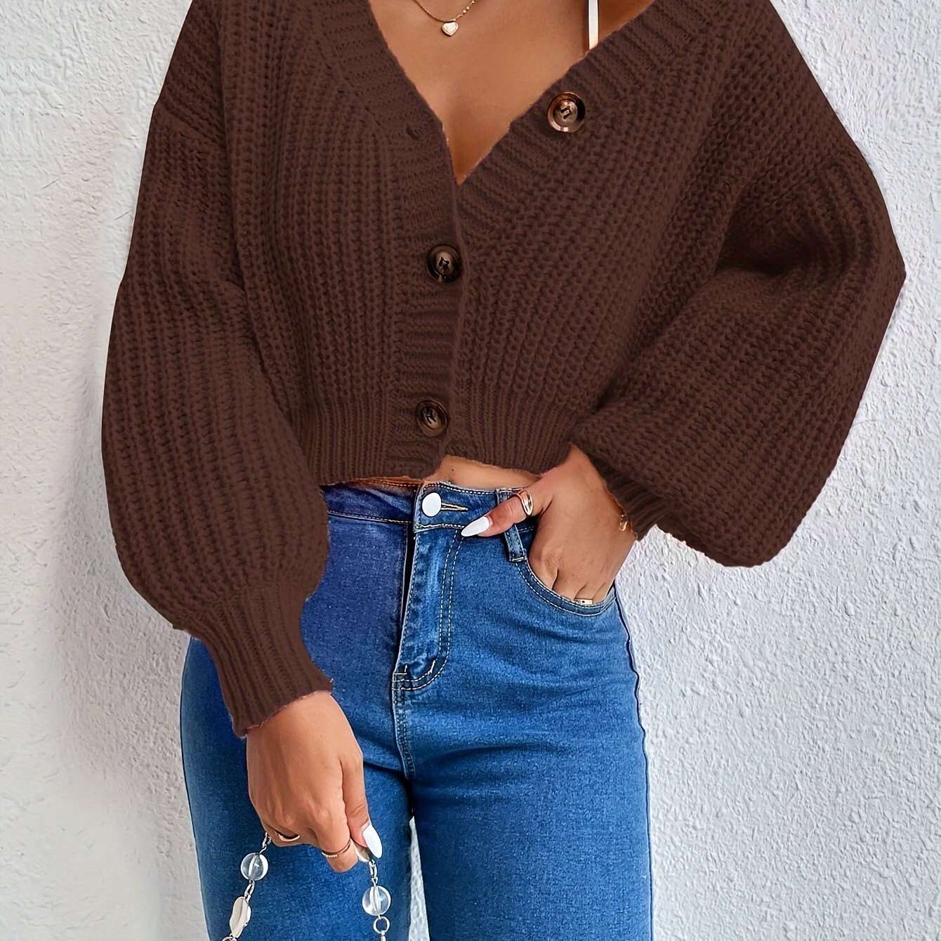 Cardigan corto in maglia con bottoni – Donna