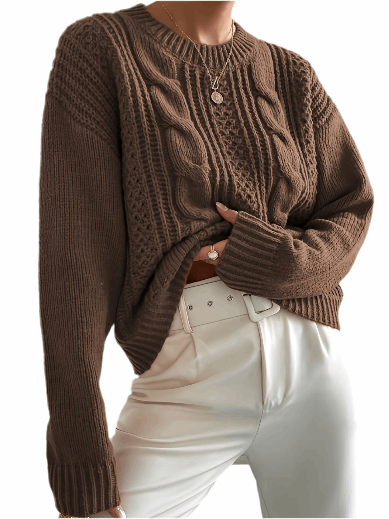 Maglione in maglia intrecciata con trecce – Donna