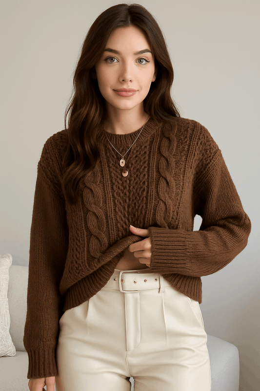 Maglione in maglia intrecciata con trecce – Donna