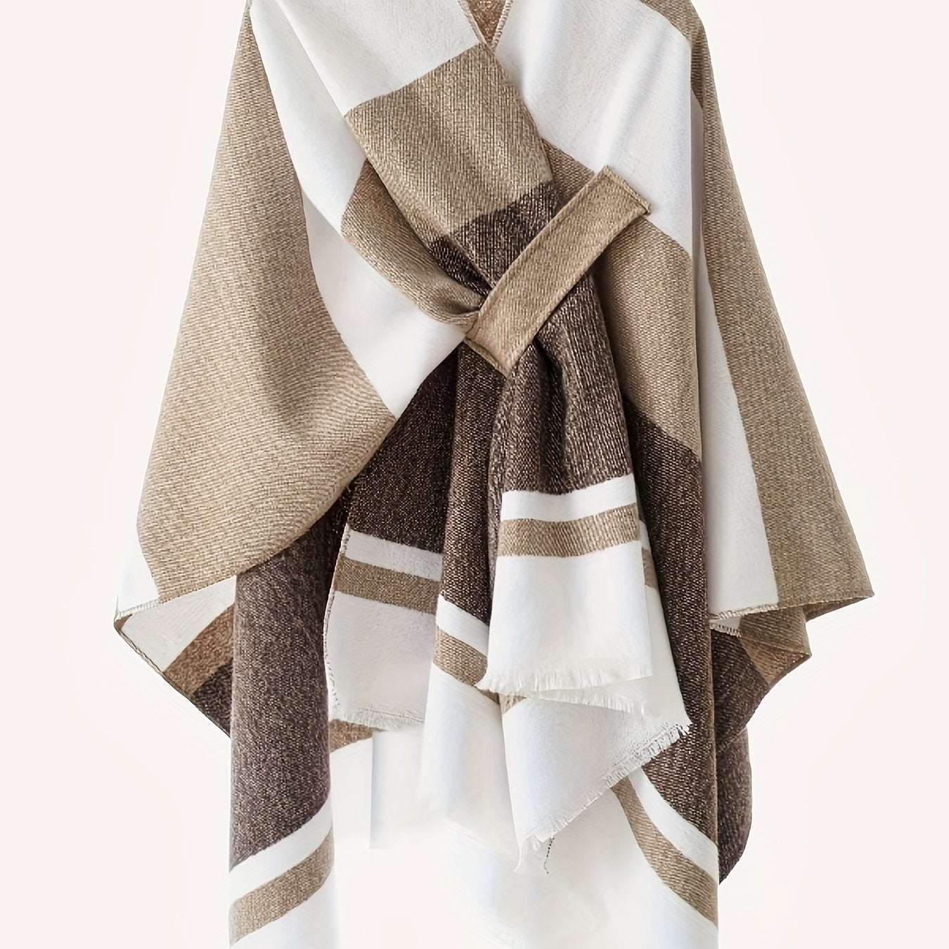 Poncho elegante con design geometrico e cintura frontale
