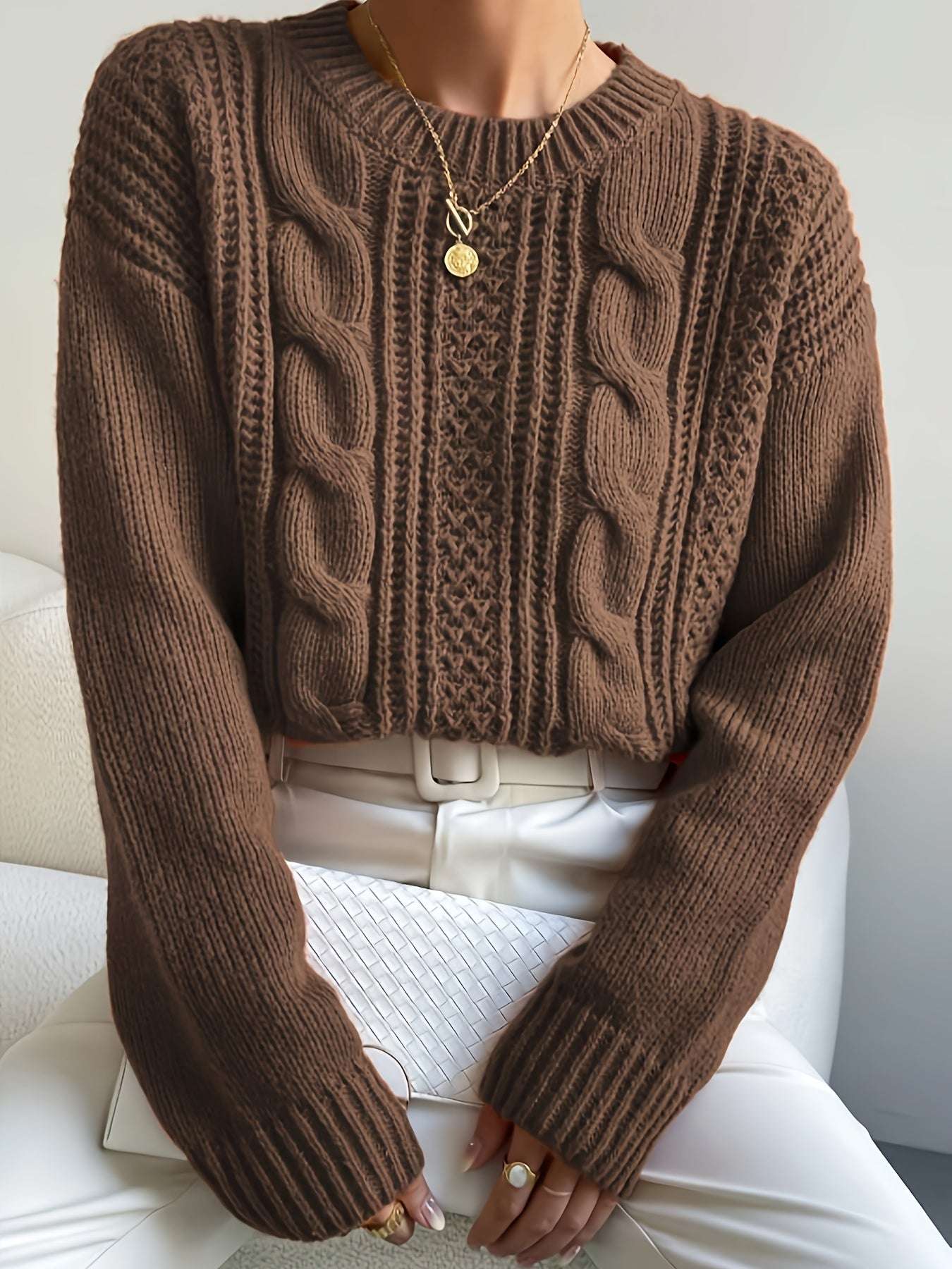 Maglione in maglia intrecciata con trecce – Donna