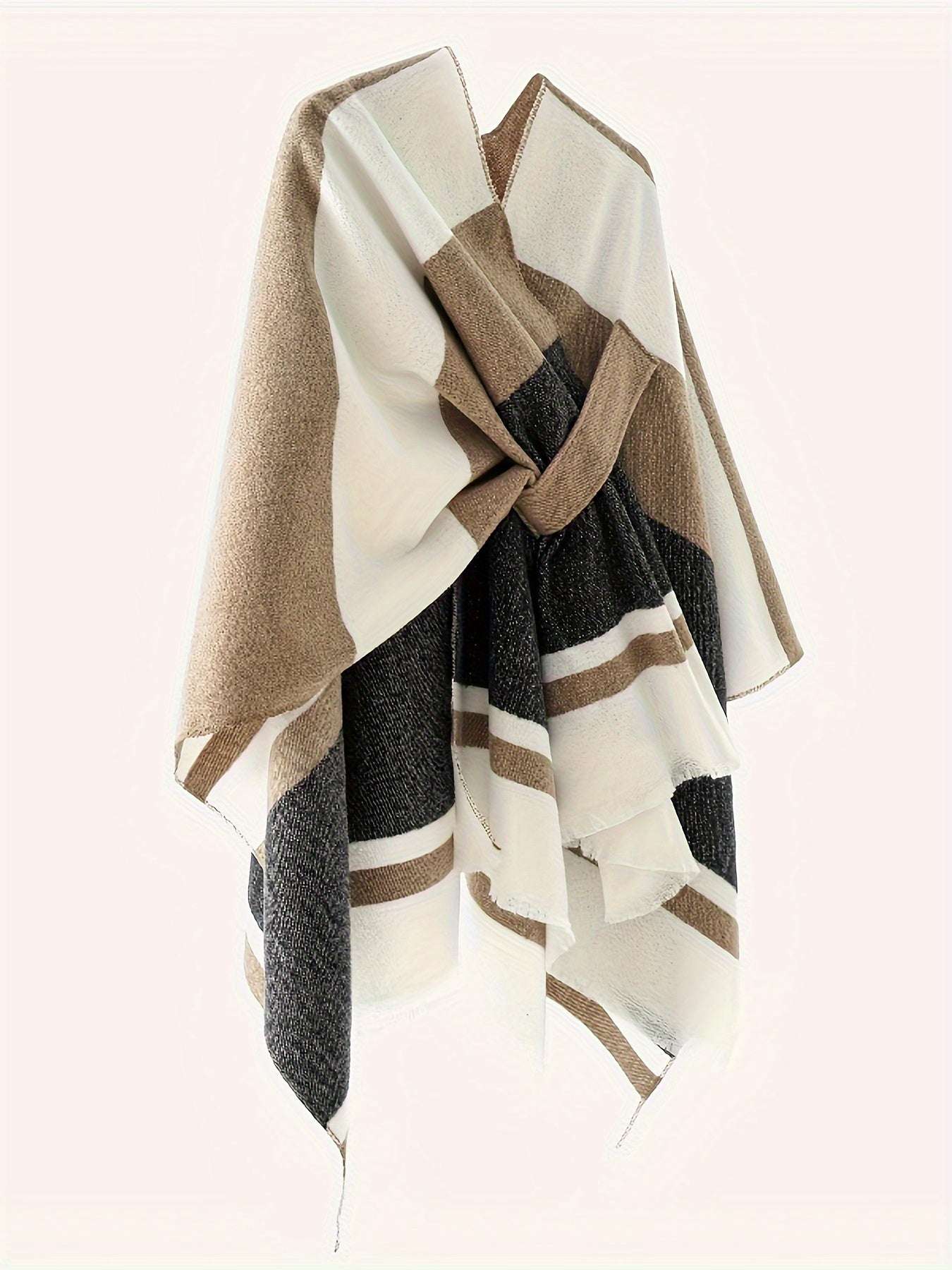 Poncho elegante con design geometrico e cintura frontale
